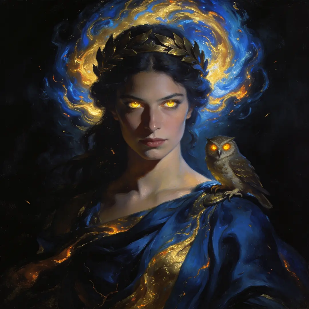 The Metis emblem: the titaness with golden eyes and her owl
